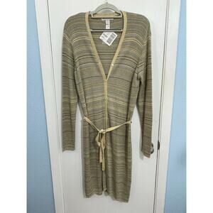 Casual Corner Long Knit Cardigan Sweater XL Metallic Gold Striped Y2K  NWT